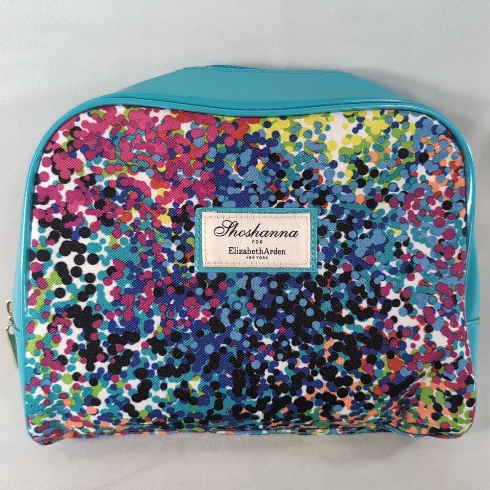Shoshanna for Elizabeth Arden Cosmetics Makeup Toiletry Bag Case Zip Blue Pink